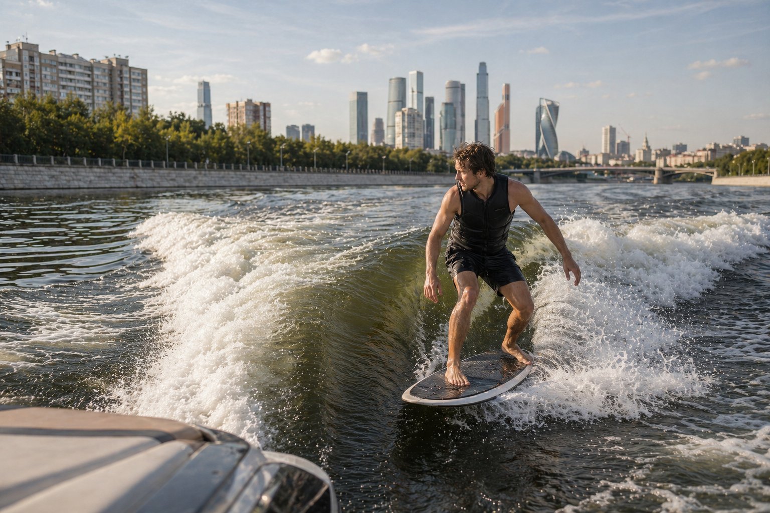 Иллюстрация к статье «Вейксёрфинг в Москве»
